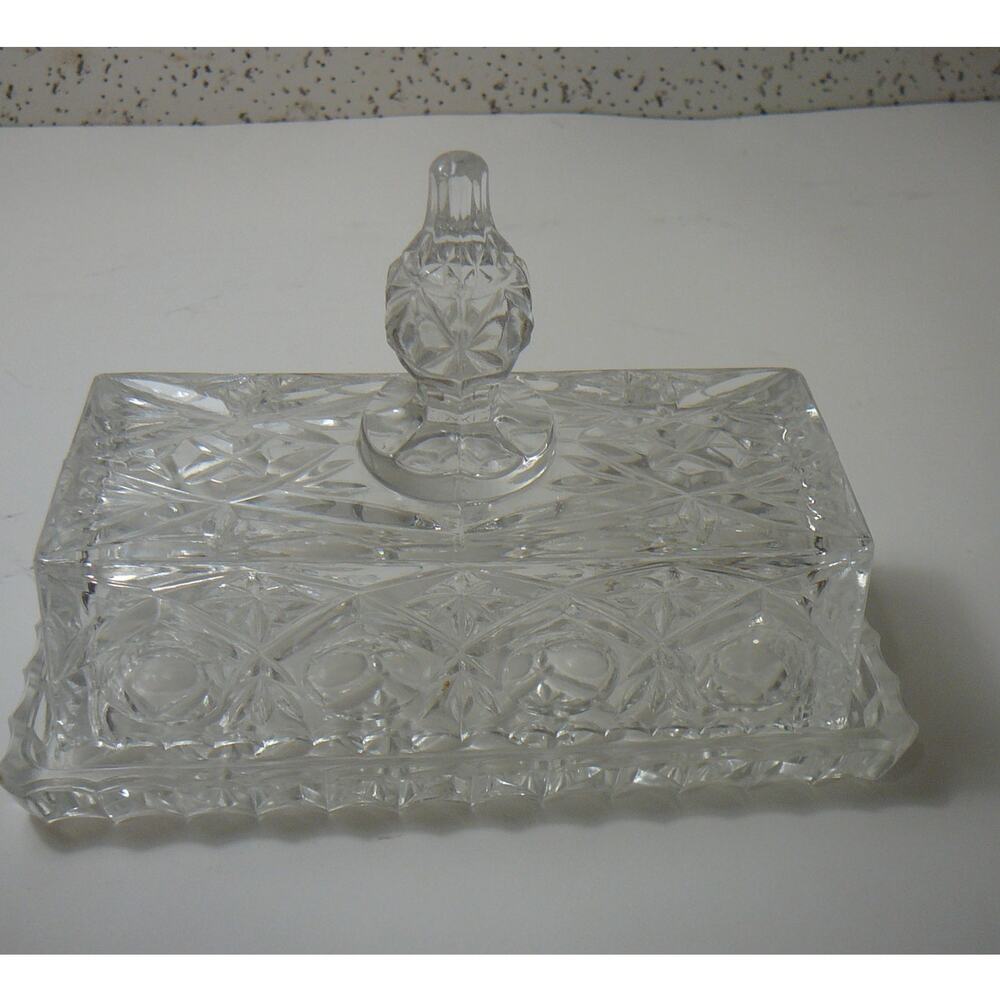 Vintage EAPG Clear Crystal Lidded Butter Dish w/finial
